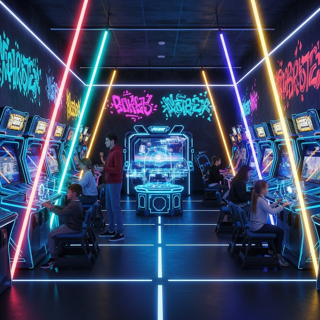 Two digital AI avatars battling in a neon-lit gaming arena, representing agent vs agent competition in AI gaming