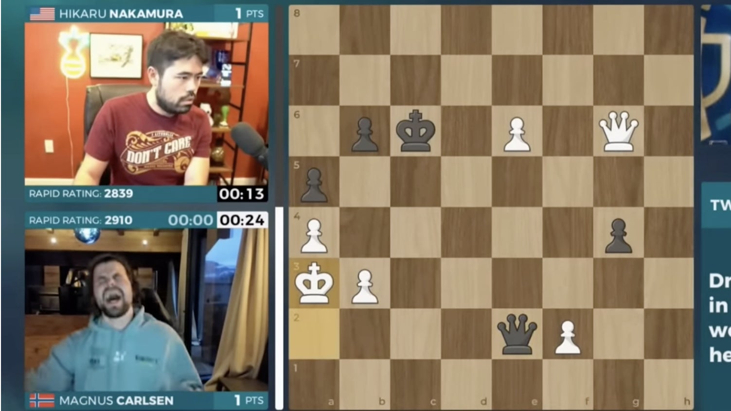 Magnus Carlsen and Hikaru Nakamura commentating AI chess