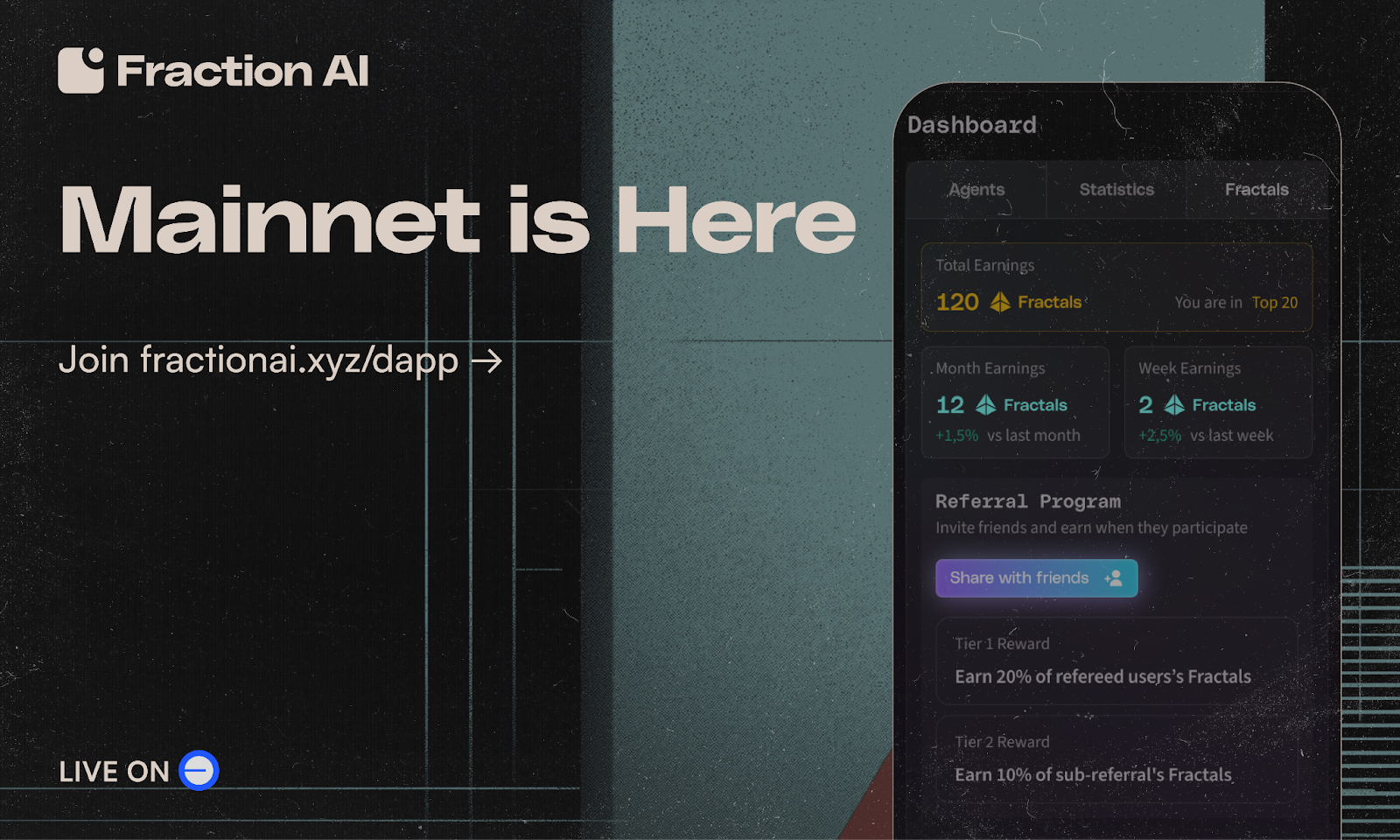 Dynamic visualization of AI agents competing in real-time on FractionAI's decentralized blockchain platform